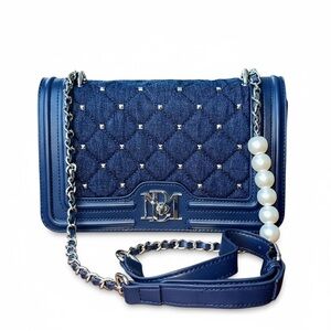 Badgley Mischka Vegan Leather and Denim Crossbody Bag. NWT
